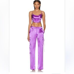 Satin Andre' Cargo Pants In Purple Women's Purple Satin Cargo Pants